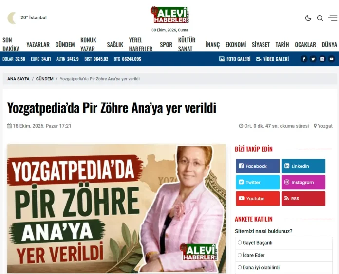 Yozgatpedia’da Pir Zöhre Ana’ya yer verildi Yozgatpedia’da Pir Zöhre Ana’ya yer verildi